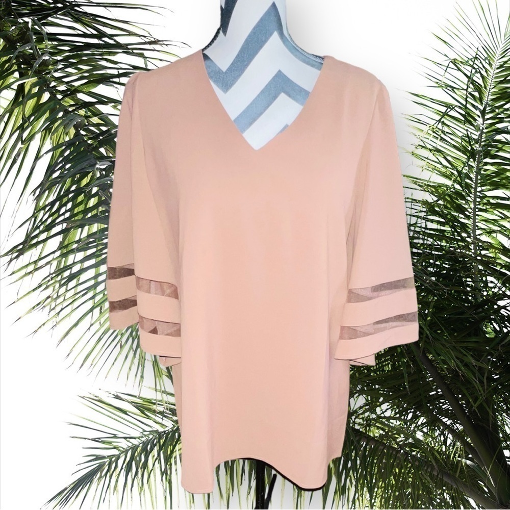 WOMEN’S V Neck Bell Sleeve Blouse with Loose Shirt Flowy Top NWOT Large